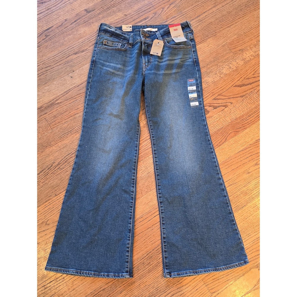 Levis Superlow Flare Jeans Womens 29x30 Medium Wash Low Rise Wide Leg A74540010